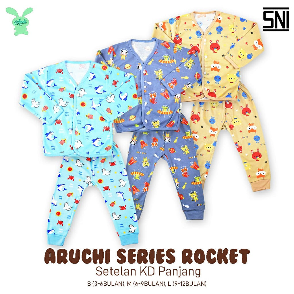 CUCI GUDANG PROMO MURAH NEW ARUCHI BABY Setelan PIYAMA PANJANG  ukuran  NB S M LX L XXL