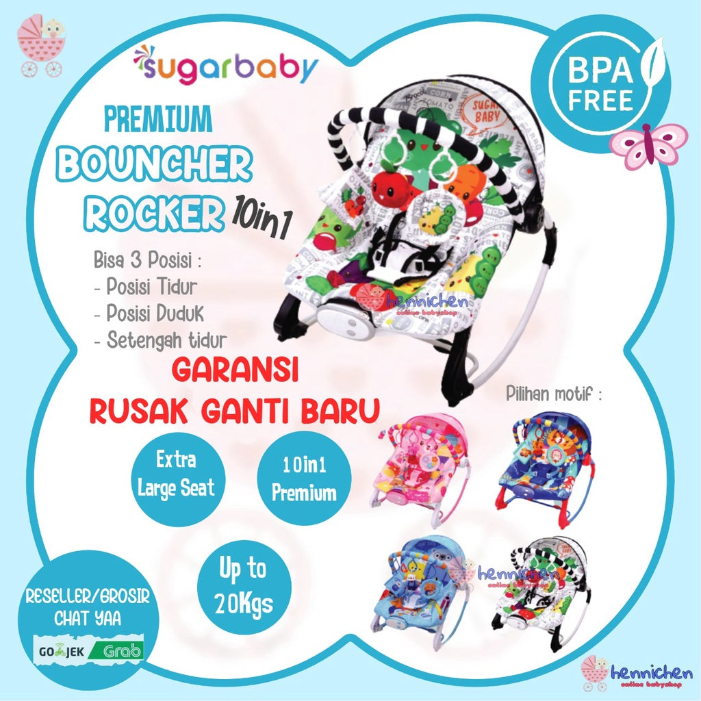 10in1 Sugar Baby / Mastela PREMIUM Bouncer Bayi Premium Rocker dgn Extra Large Seat