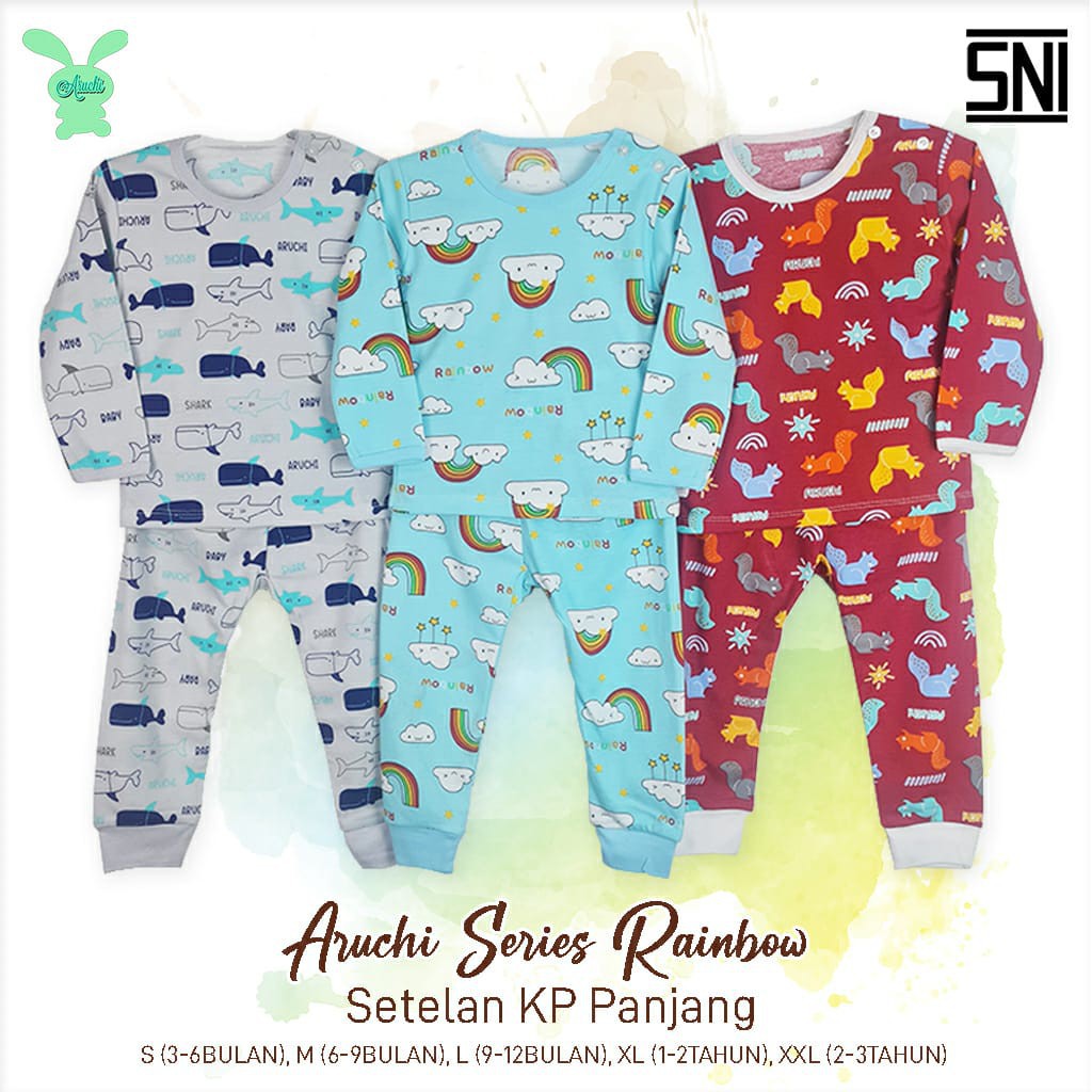 CUCI GUDANG PROMO MURAH NEW ARUCHI BABY Setelan PIYAMA PANJANG  ukuran  NB S M LX L XXL
