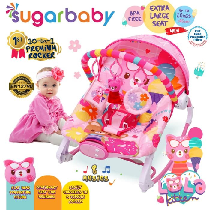 10in1 Sugar Baby / Mastela PREMIUM Bouncer Bayi Premium Rocker dgn Extra Large Seat