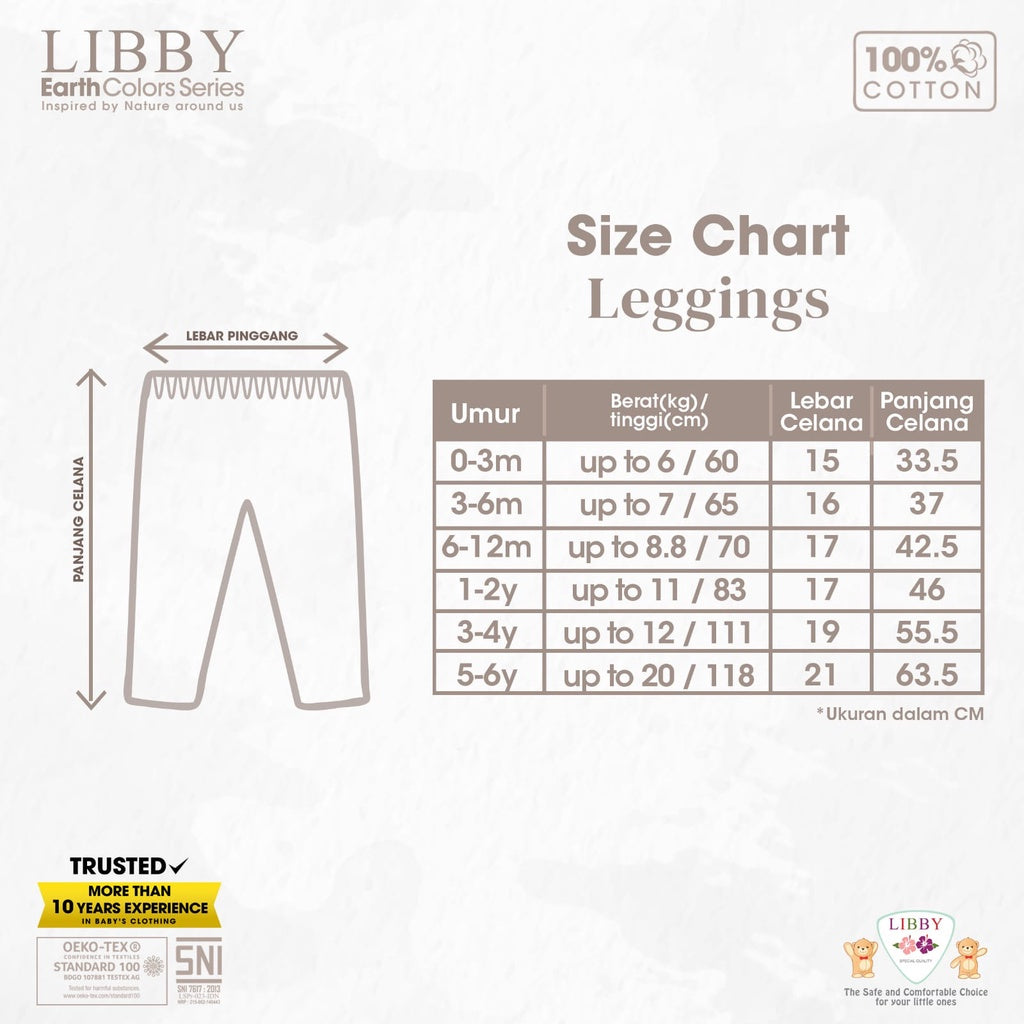 Libby Earth Series Legging Rib Cotton NEW 0 - 6 Years