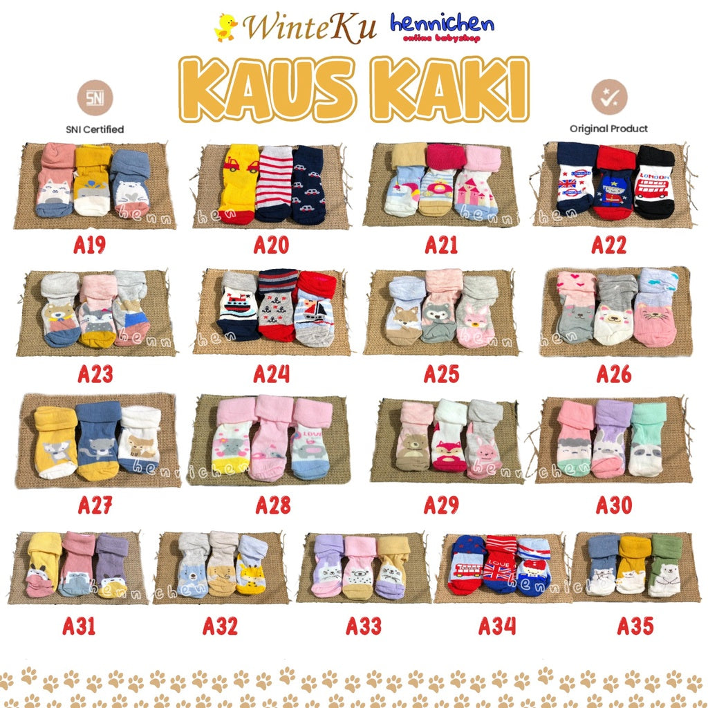 BANYAK MOTIF RANDOM PROMO1.1   MURAH 3 Pcs Kaos Kaki baby WINTEKU newborn size 0-6 Bulan