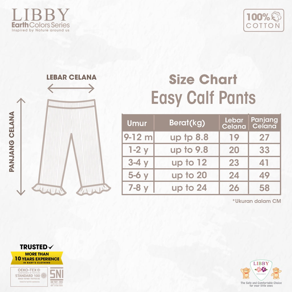 Libby 0-14 Tahun Celana 7/8 Rib Renda Anak Perempuan Easy Calf Pants