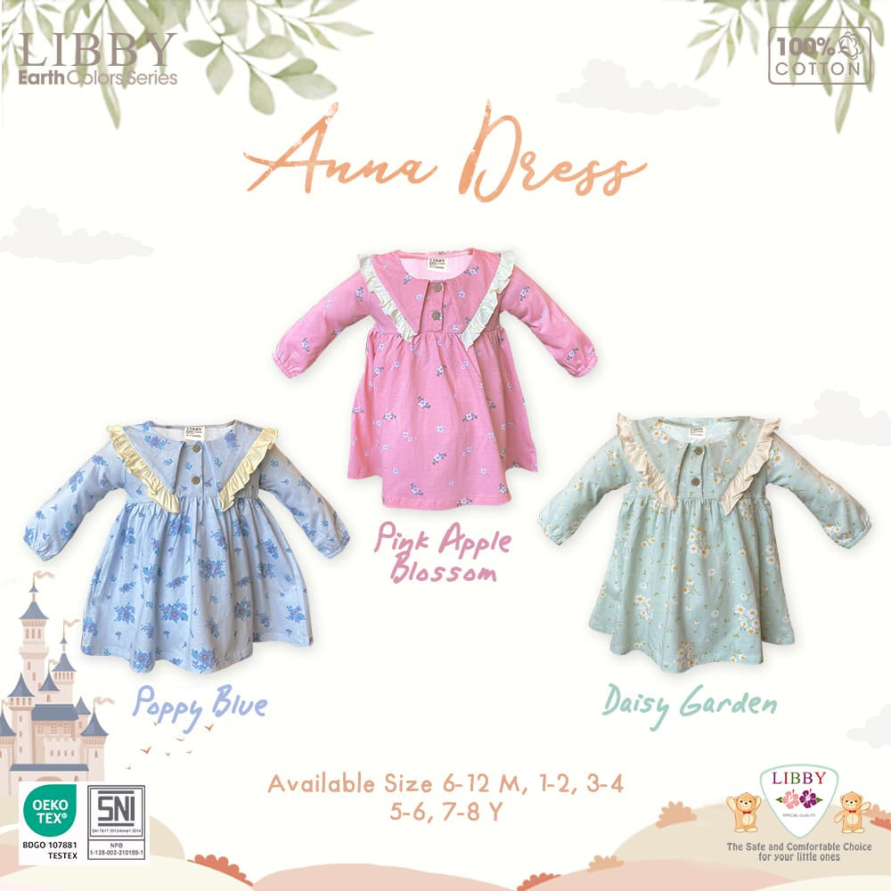Libby 6 Bulan - 8 Tahun Emily / Jolie / Anna Dress Collar Puffy Dress / Dress Bunga Anak Perempuan Earth Series