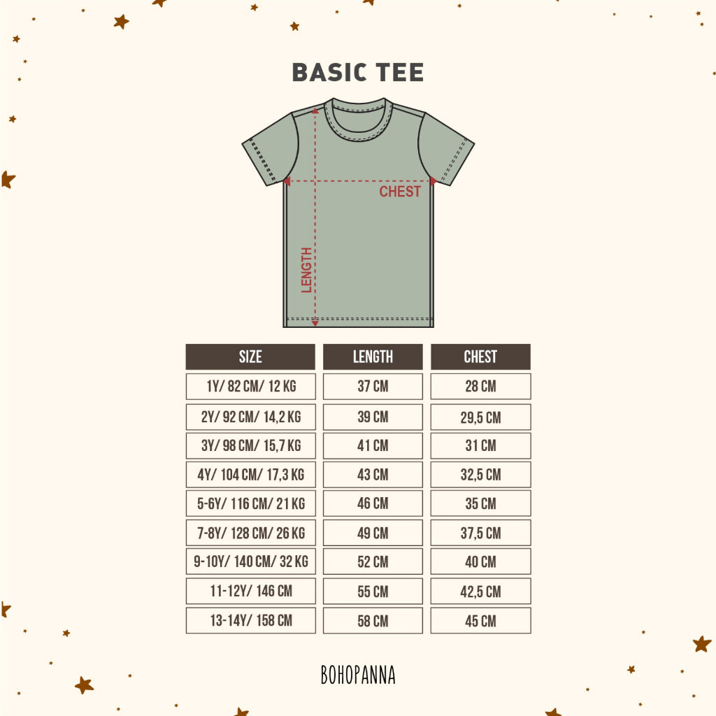 Bohopanna Basic Tee 1-14 Tahun Tshirt Polos / Kaos Warna Basic Anak Unisex Part 1