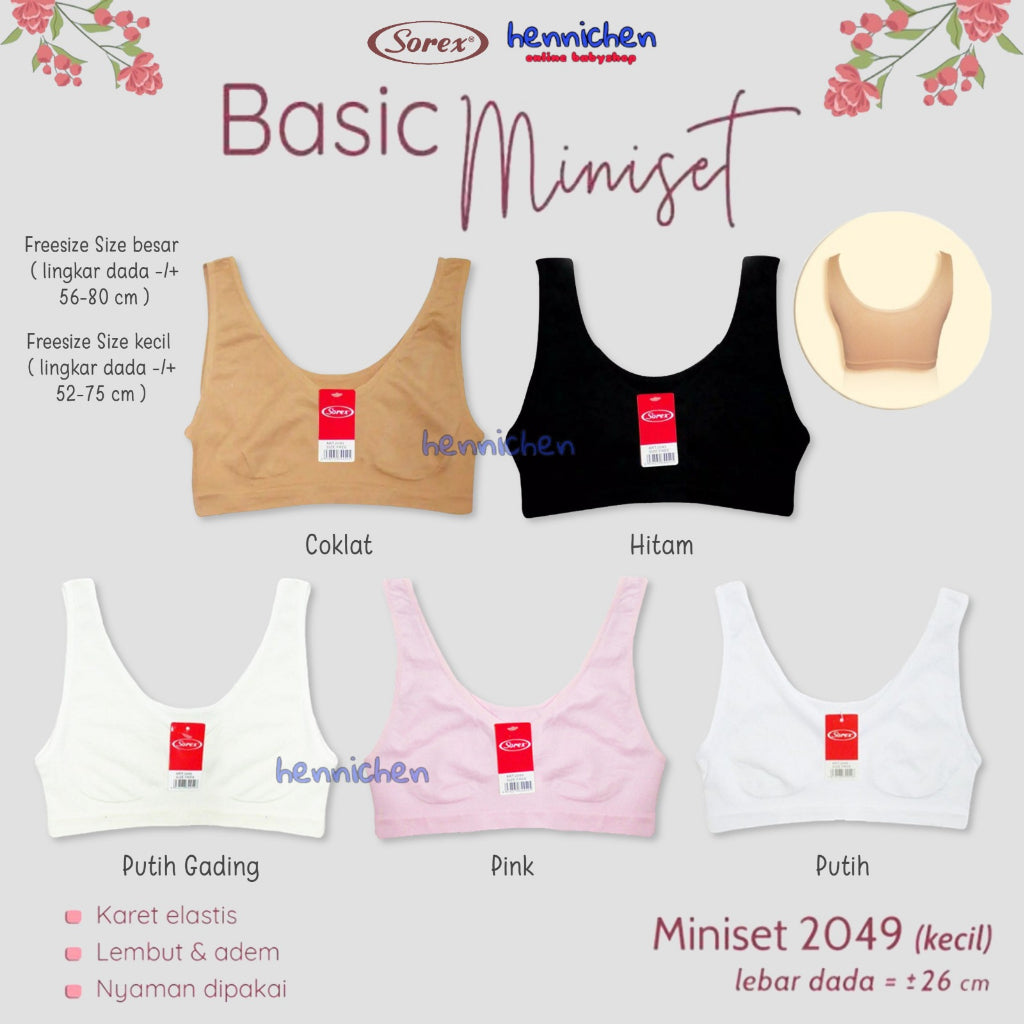 SOREX YOUNG BASIC MINISET ANAK REMAJA POLOS STEP 1 FREE SIZE TANPA KAWAT (SIZE BESAR) 2048 / ( SIZE KECIL) 2049