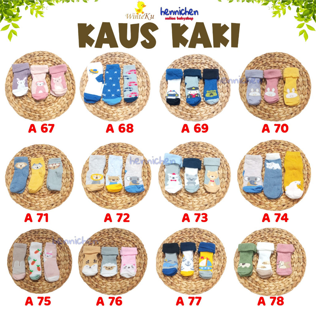 BANYAK MOTIF RANDOM PROMO1.1   MURAH 3 Pcs Kaos Kaki baby WINTEKU newborn size 0-6 Bulan