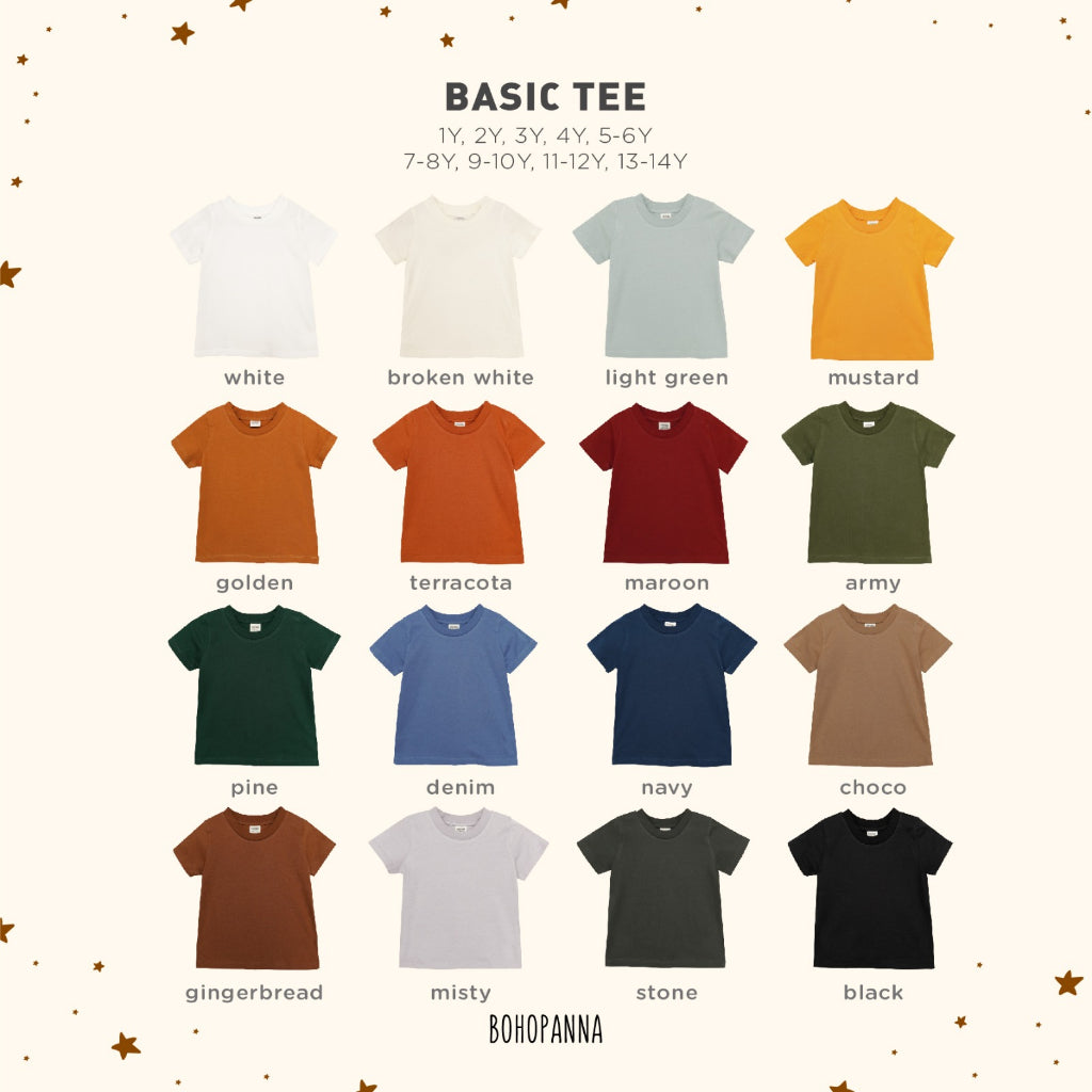 Bohopanna Basic Tee 1-14 Tahun Tshirt Polos / Kaos Warna Basic Anak Unisex Part 1