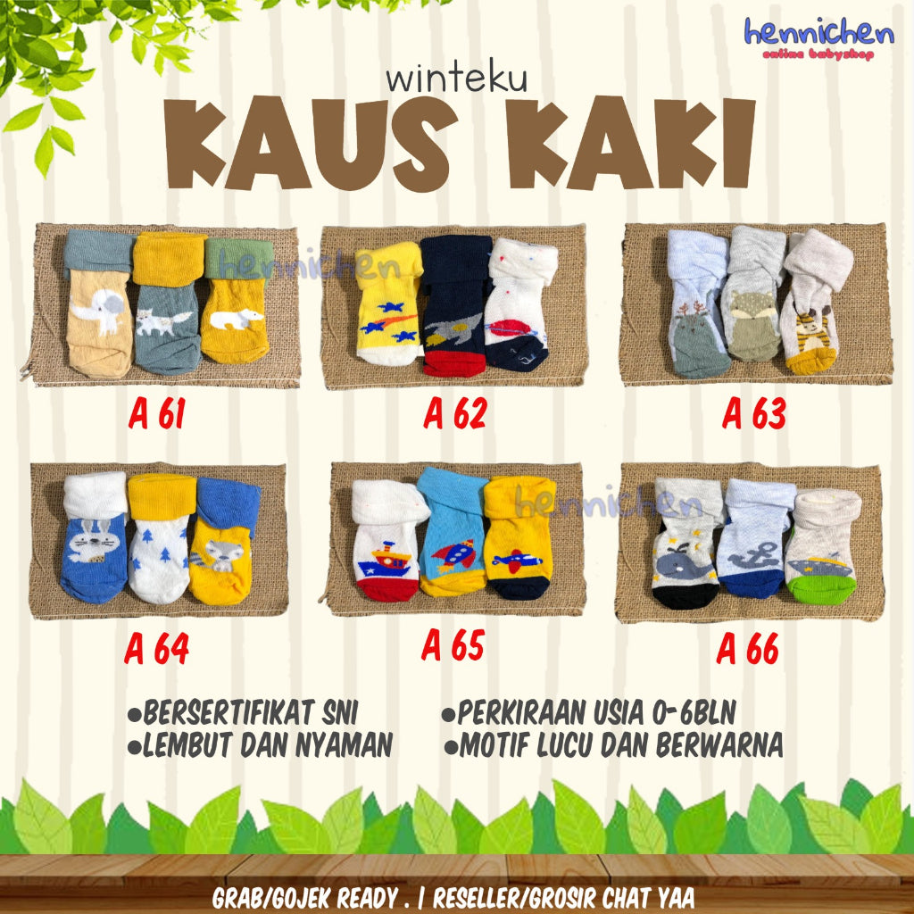 BANYAK MOTIF RANDOM PROMO1.1   MURAH 3 Pcs Kaos Kaki baby WINTEKU newborn size 0-6 Bulan