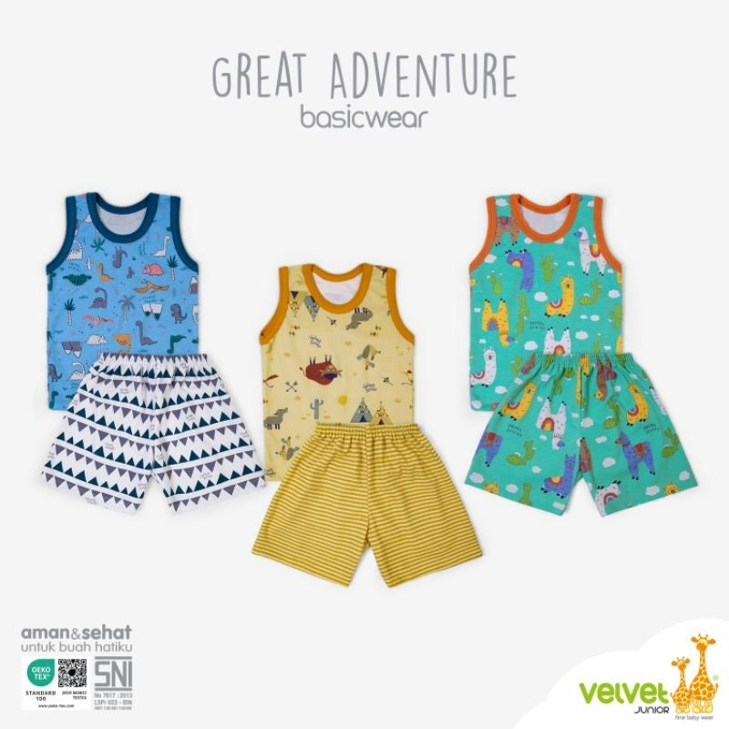 Velvet junior / ARUCHI / MIYO setelan KUTUNG setelan SINGLET GALAPAGOS / SPRING HARMONY /  SPLASHING JOY / EXPEDITION / ENDEARING LION  /  HAPPY DAYS / BLISSFUL BUDDIES  / WARM CUDDLE / DINO BUDDIES baju anak / baju bayi NB SML XL XXL SNI