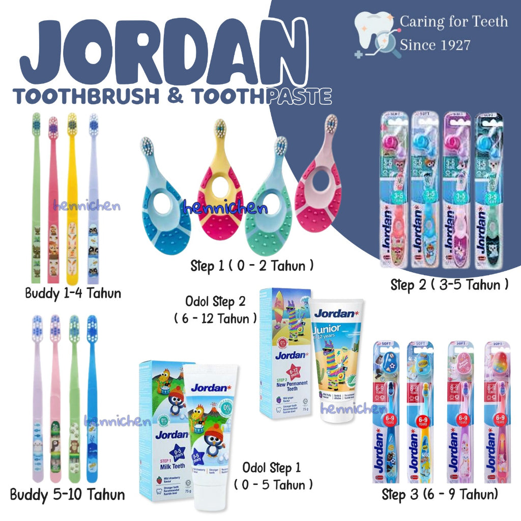 Sikat Gigi Jordan Anak Step 1 / Step 2 / Step 3 / Jordan Toothbrush / Toothpaste / Dewasa / Sikat Gigi Buddy 1-4 Tahun 5-10 Tahun