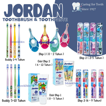 Sikat Gigi Jordan Anak Step 1 / Step 2 / Step 3 / Jordan Toothbrush / Toothpaste / Dewasa / Sikat Gigi Buddy 1-4 Tahun 5-10 Tahun