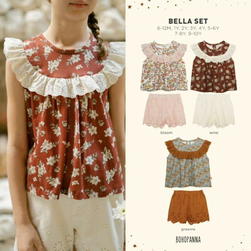 Bohopanna Bella & Camille Set 6 Bulan - 10 Tahun Setelan Bunga Ruffle Anak Perempuan Setelan Celana & Rok