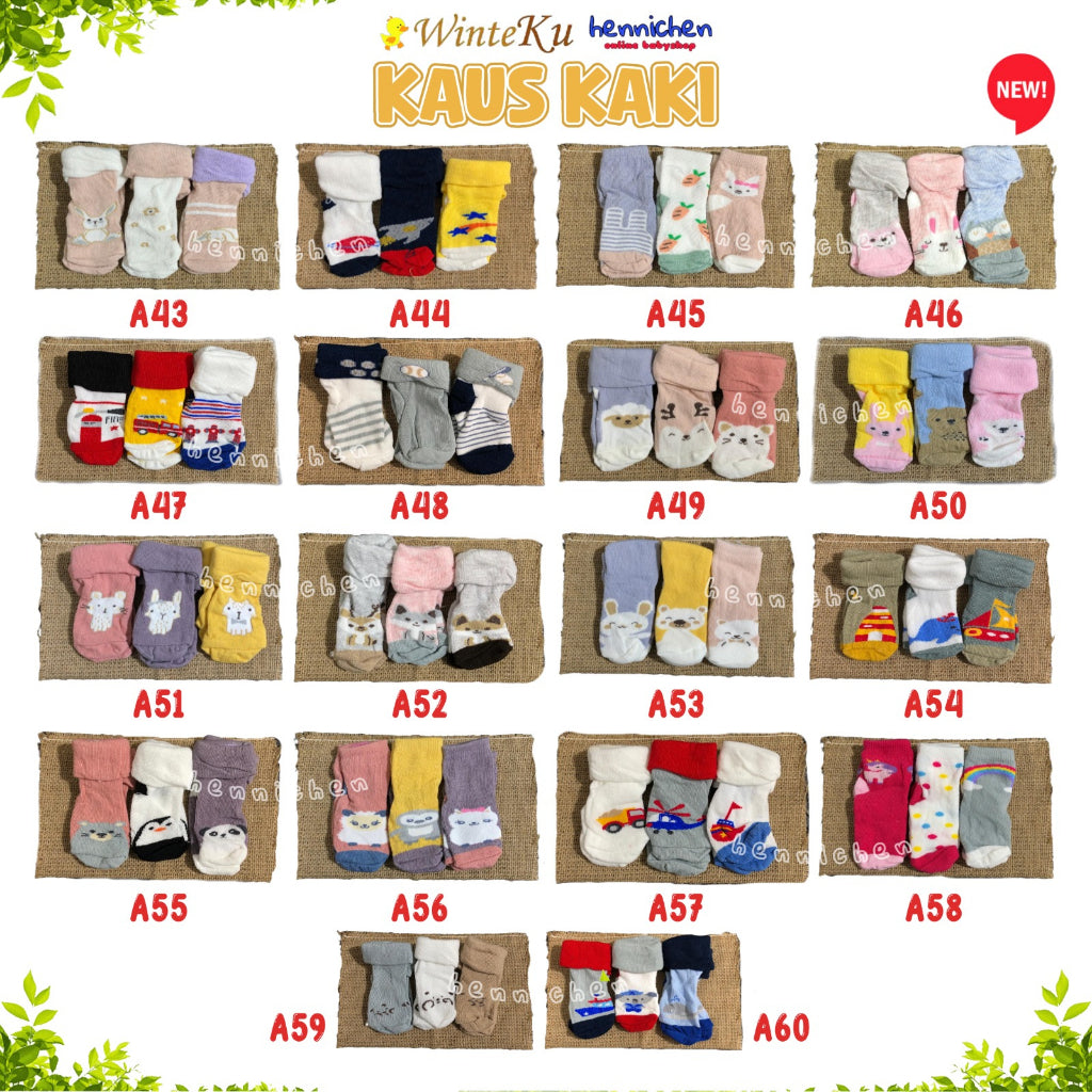 BANYAK MOTIF RANDOM PROMO1.1   MURAH 3 Pcs Kaos Kaki baby WINTEKU newborn size 0-6 Bulan