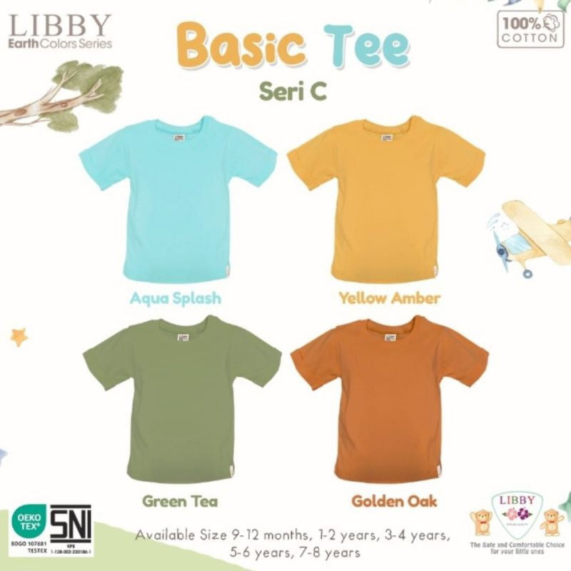 LIBBY Earth Kaos Atasan Polos Katun Anak Unisex 9 Bulan - 12 Tahun Basic Tee Seri 2 (1PCS)-Kaos Anak Laki-laki & Perempuan