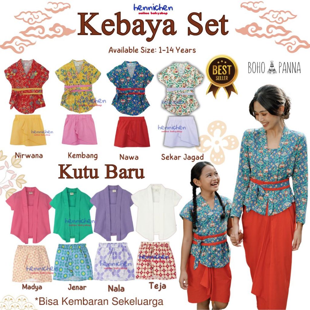 Bohopanna Kutubaru Set 1-14 Tahun Setelan Kebaya Batik Anak Perempuan