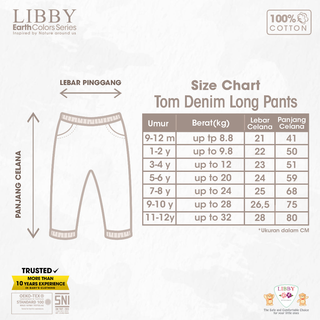 Libby Tom Denim / Long Denim 9 Bulan - 12 Tahun Celana Panjang Denim Anak Unisex Earth Series