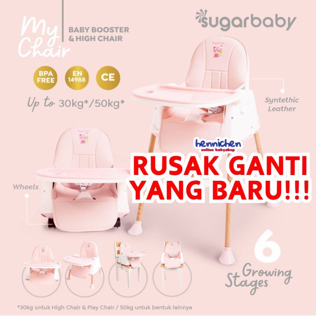 BISA GRAB / GOJEK Sugar Baby My Chair / Sit On Me / Fun Chair / 4in1 Sit On Me / Klassic Chair (Baby Booster & High Chair) : 6 Growing Stages