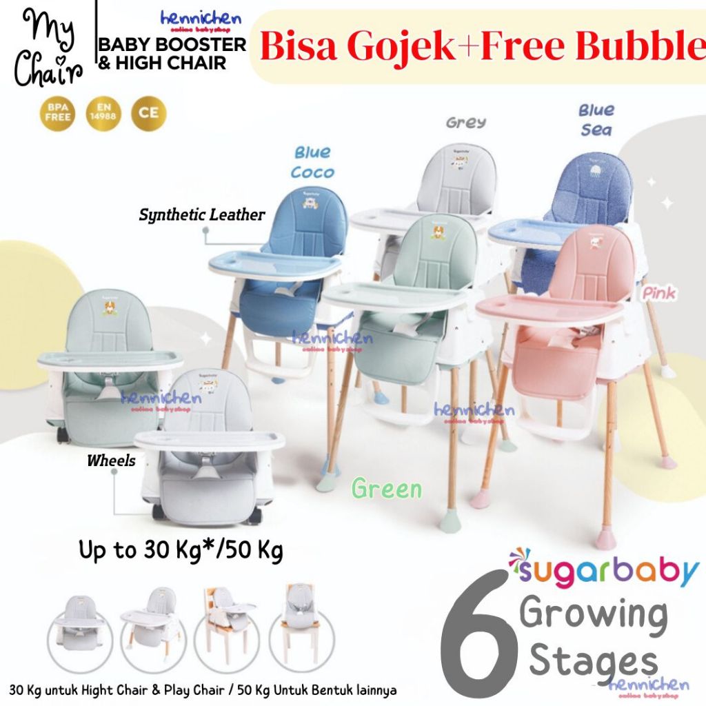 BISA GRAB / GOJEK Sugar Baby My Chair / Sit On Me / Fun Chair / 4in1 Sit On Me / Klassic Chair (Baby Booster & High Chair) : 6 Growing Stages