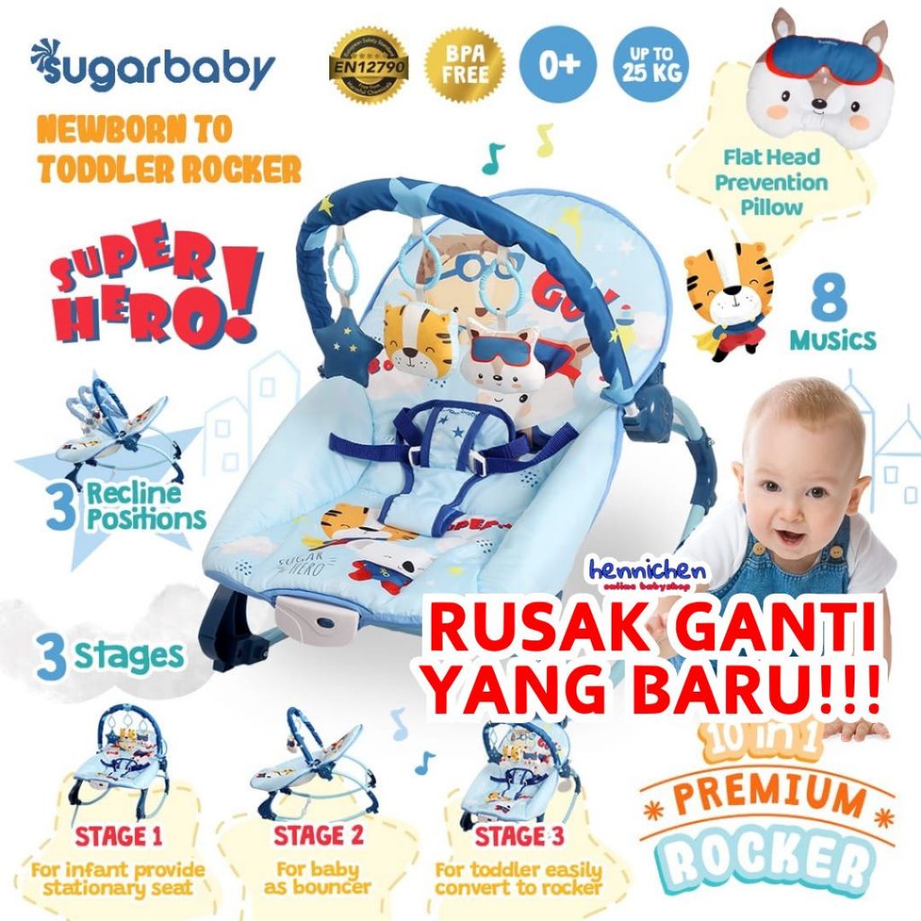 10in1 Sugar Baby / Mastela PREMIUM Bouncer Bayi Premium Rocker dgn Extra Large Seat