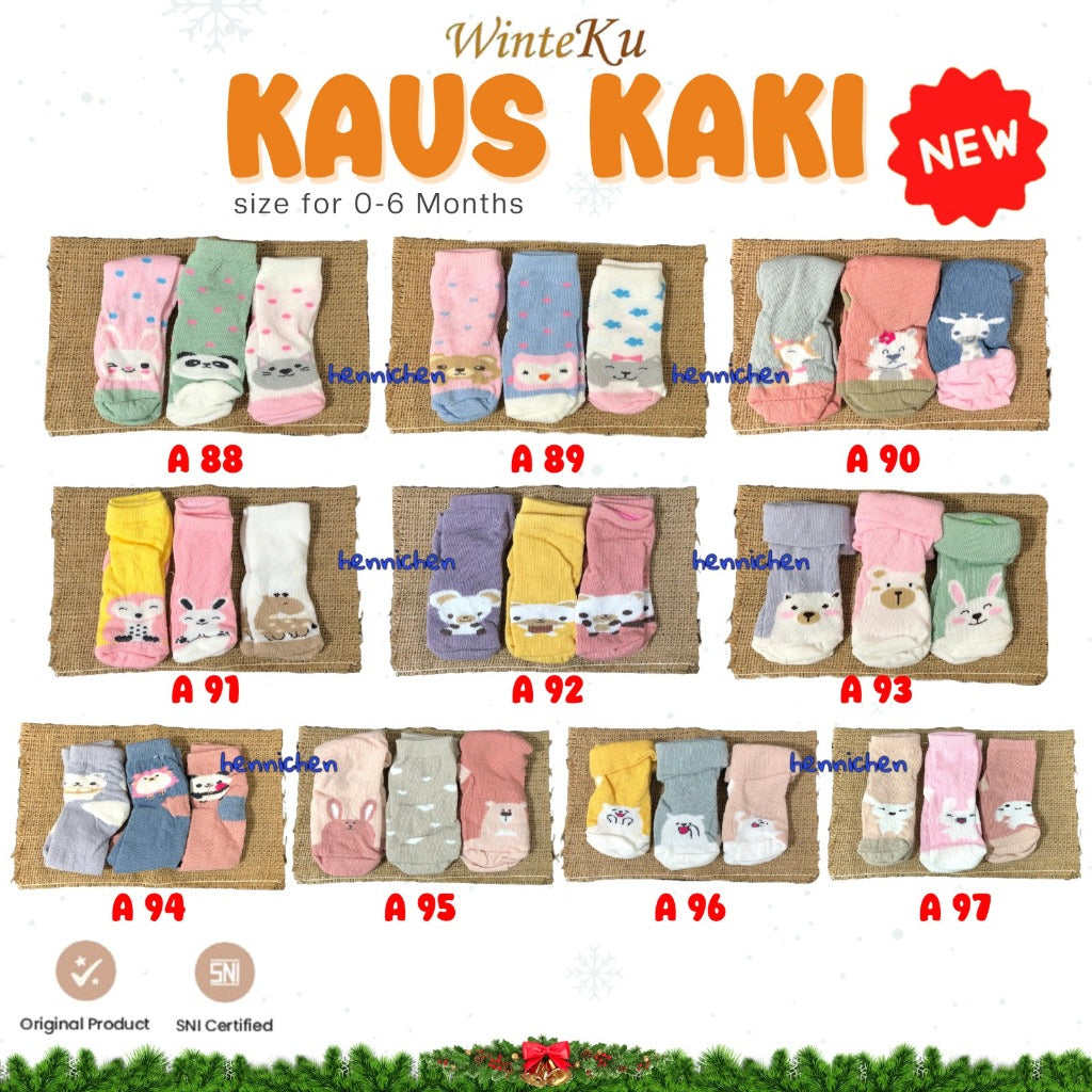 BANYAK MOTIF RANDOM PROMO1.1   MURAH 3 Pcs Kaos Kaki baby WINTEKU newborn size 0-6 Bulan