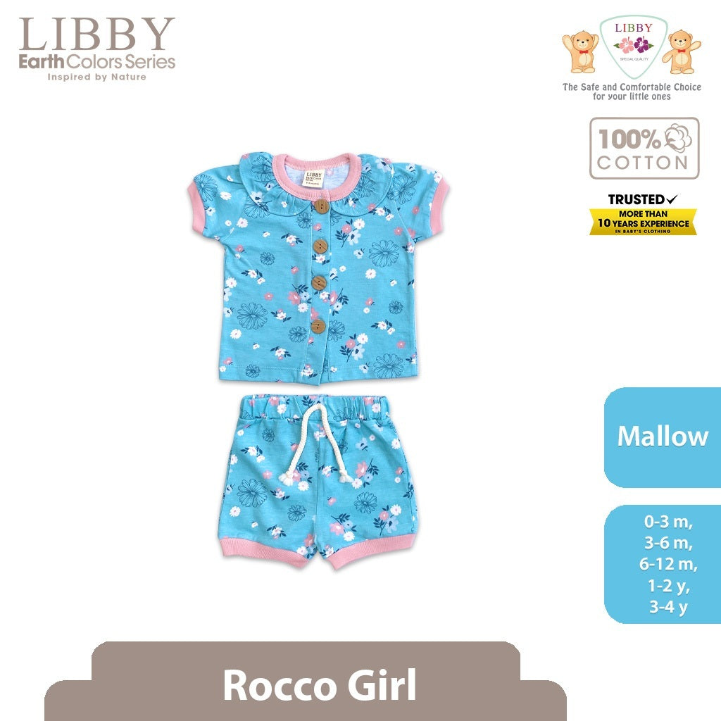 Libby Rocco Girl 0-4 Tahun Setelan Piyama Pendek Panjang Anak Perempuan / Collar Set Girl