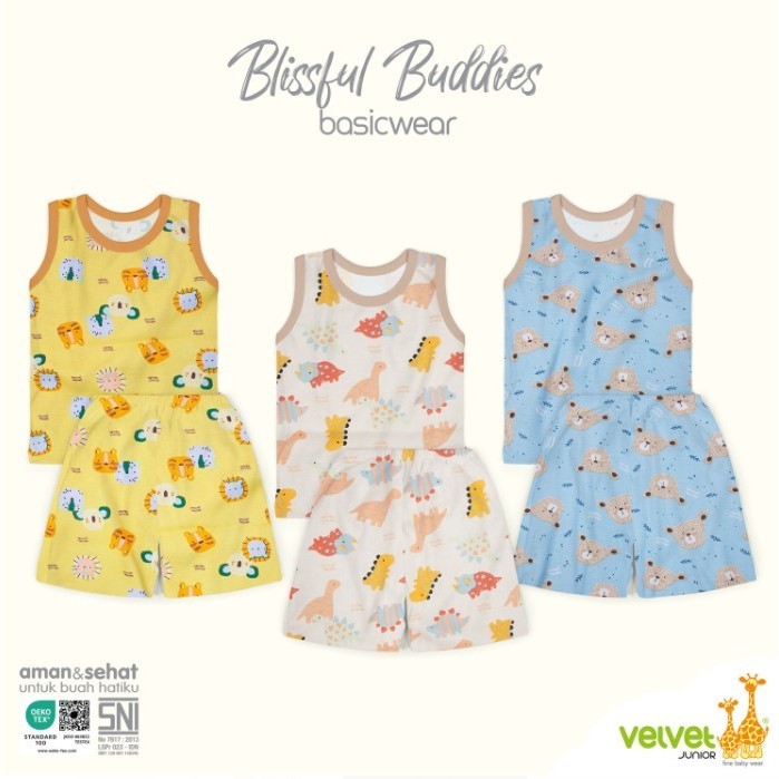 Velvet junior / ARUCHI / MIYO setelan KUTUNG setelan SINGLET GALAPAGOS / SPRING HARMONY /  SPLASHING JOY / EXPEDITION / ENDEARING LION  /  HAPPY DAYS / BLISSFUL BUDDIES  / WARM CUDDLE / DINO BUDDIES baju anak / baju bayi NB SML XL XXL SNI