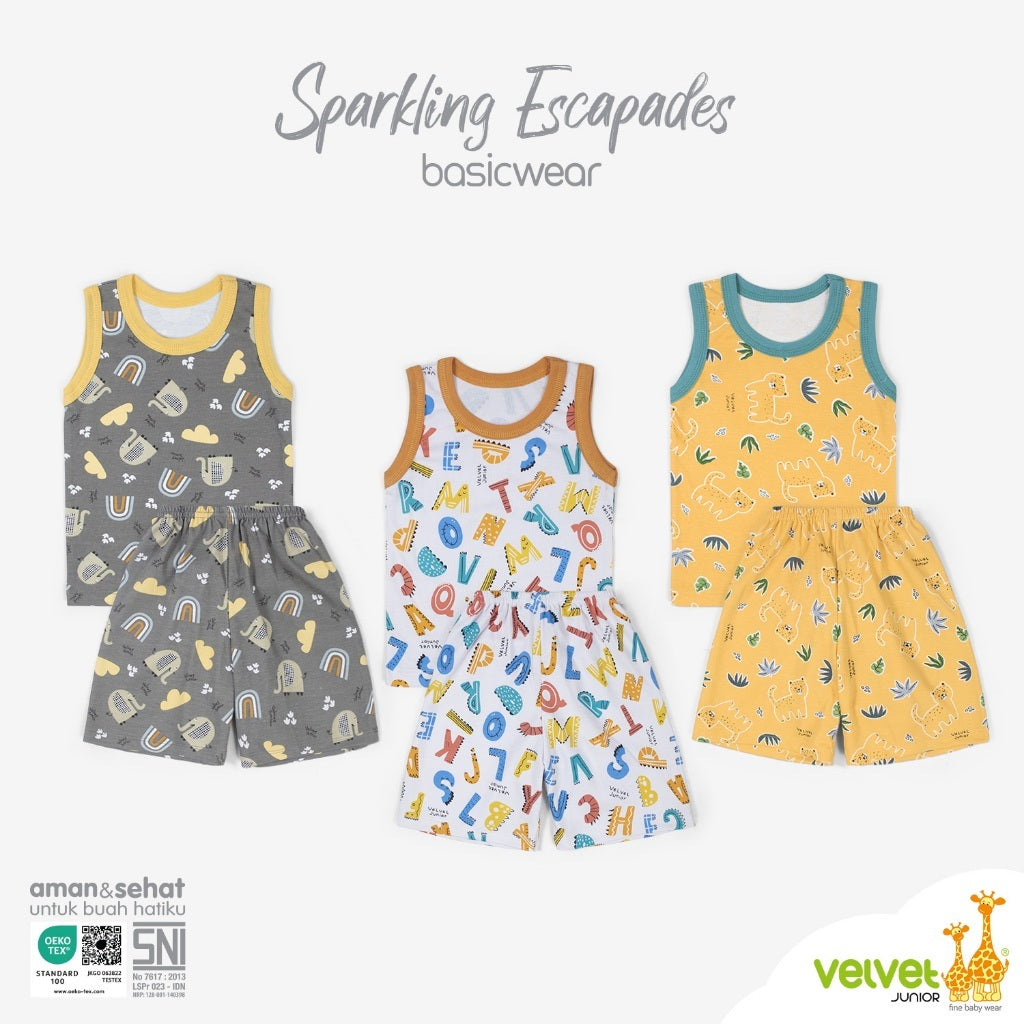 Velvet junior / ARUCHI / MIYO setelan KUTUNG setelan SINGLET GALAPAGOS / SPRING HARMONY /  SPLASHING JOY / EXPEDITION / ENDEARING LION  /  HAPPY DAYS / BLISSFUL BUDDIES  / WARM CUDDLE / DINO BUDDIES baju anak / baju bayi NB SML XL XXL SNI