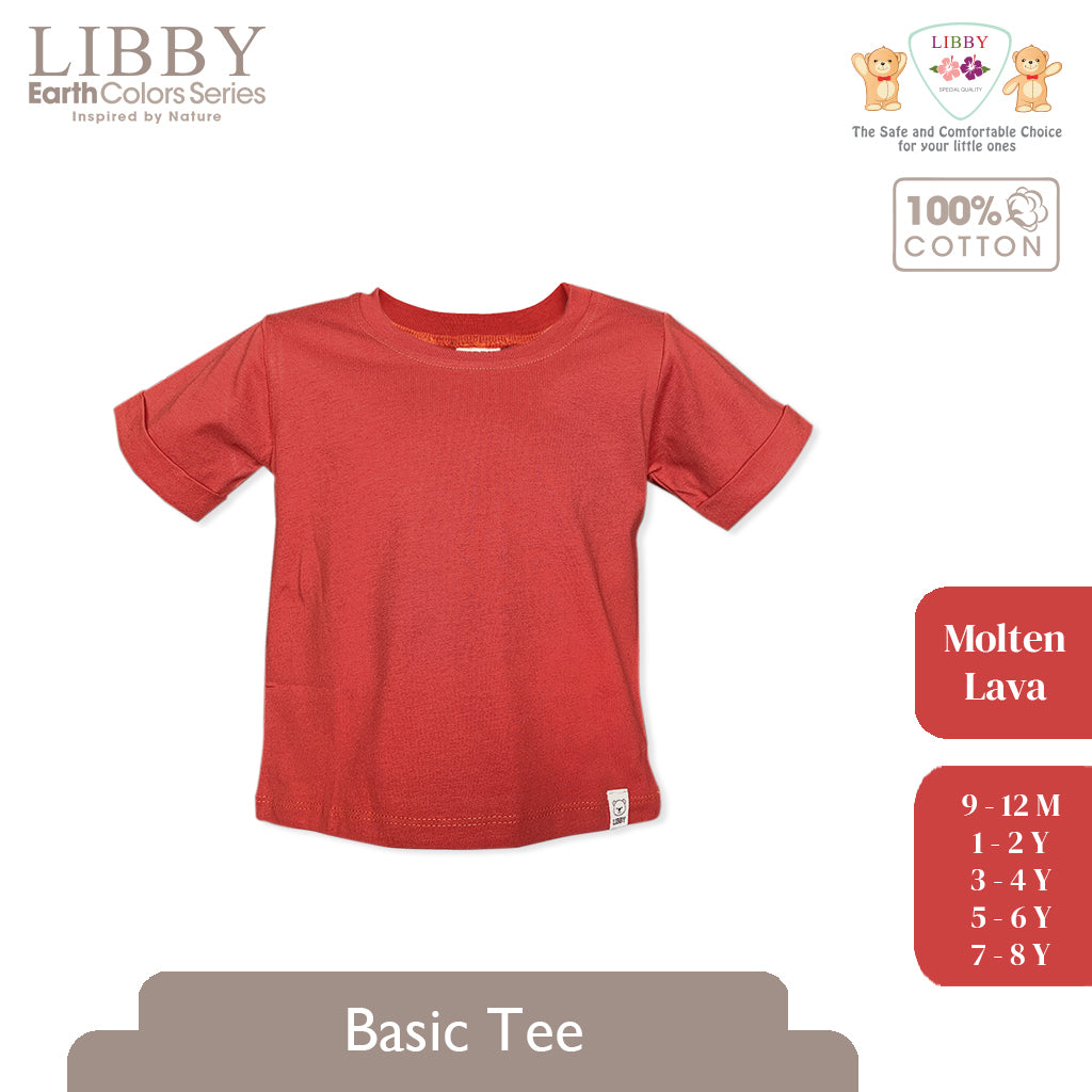 LIBBY Earth Kaos Atasan Polos Katun Anak Unisex 9 Bulan - 12 Tahun Basic Tee Seri 2 (1PCS)-Kaos Anak Laki-laki & Perempuan