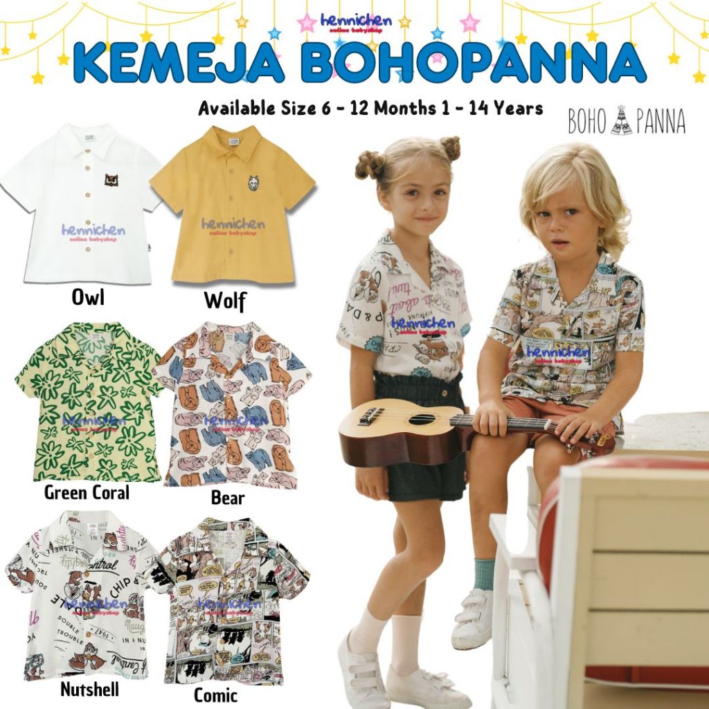 Bohopanna 0-14 Tahun Kemeja Pendek & Karel Shirt Kemeja Motif Summer / Kemeja Kasual Anak / Short Sleeve Shirt Nino