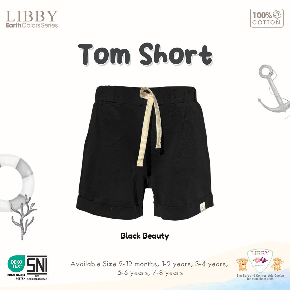 Libby Celana Tom 9 Bulan - 12 Tahun Celana Pendek Katun Hitam dan Hijau Anak Unisex
