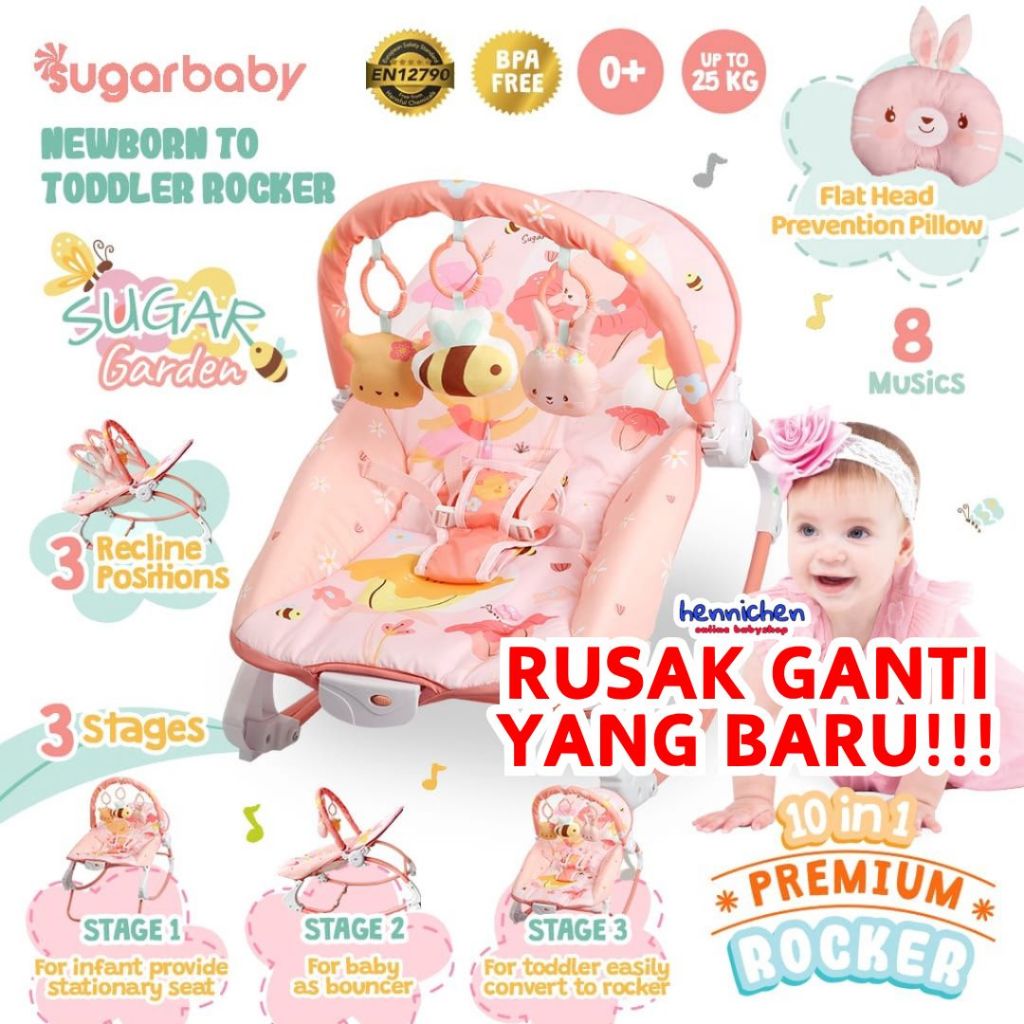 10in1 Sugar Baby / Mastela PREMIUM Bouncer Bayi Premium Rocker dgn Extra Large Seat