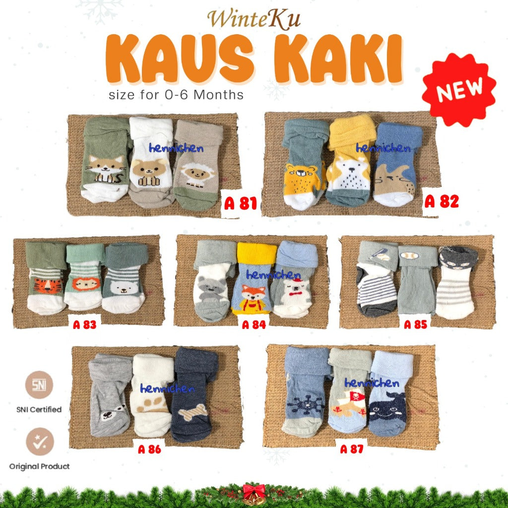 BANYAK MOTIF RANDOM PROMO1.1   MURAH 3 Pcs Kaos Kaki baby WINTEKU newborn size 0-6 Bulan