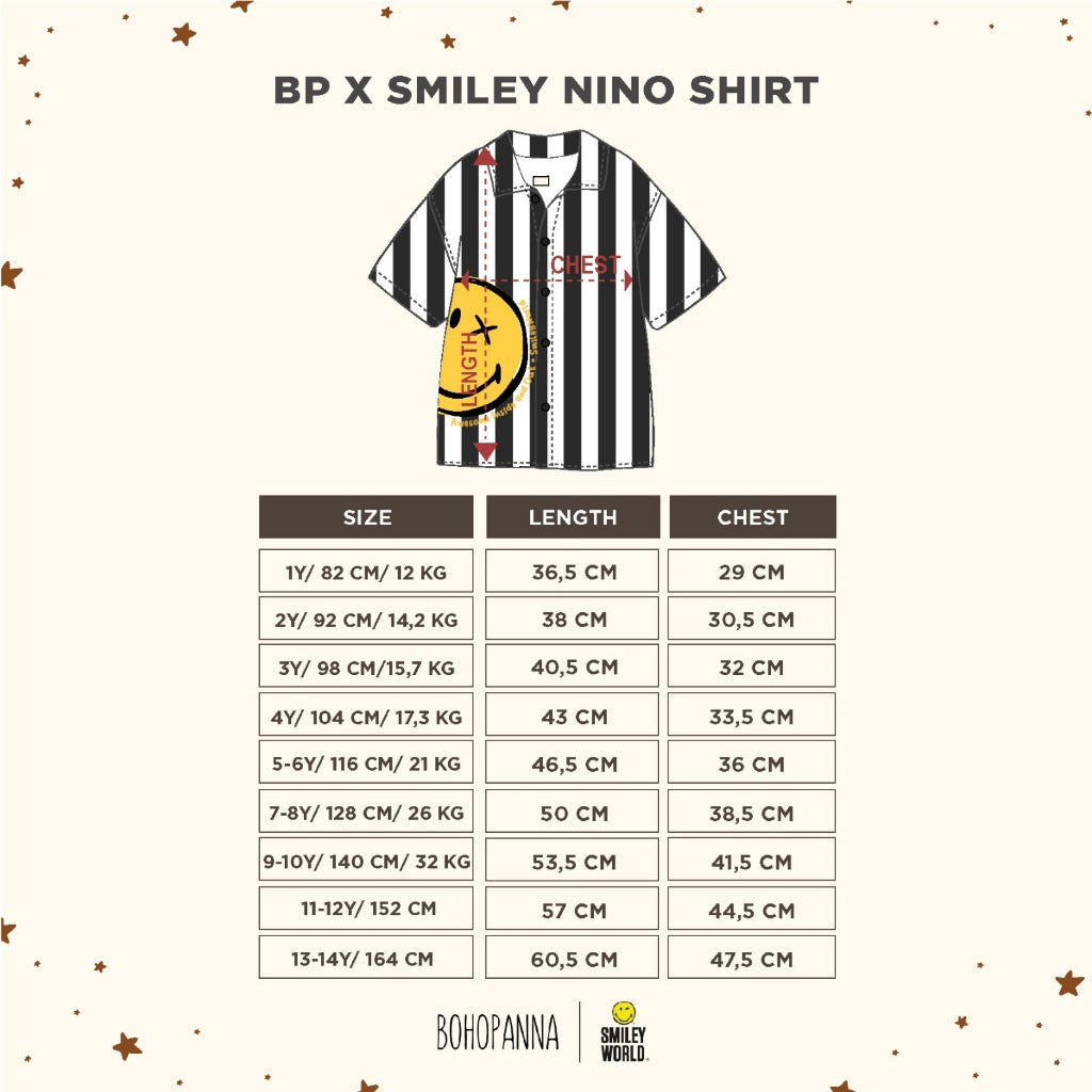 Bohopanna 1-14 Tahun & Adult Nino Shirt Smiley World Family Series/ Kemeja Pantai Bisa kembaran Orang Tua dan Anak