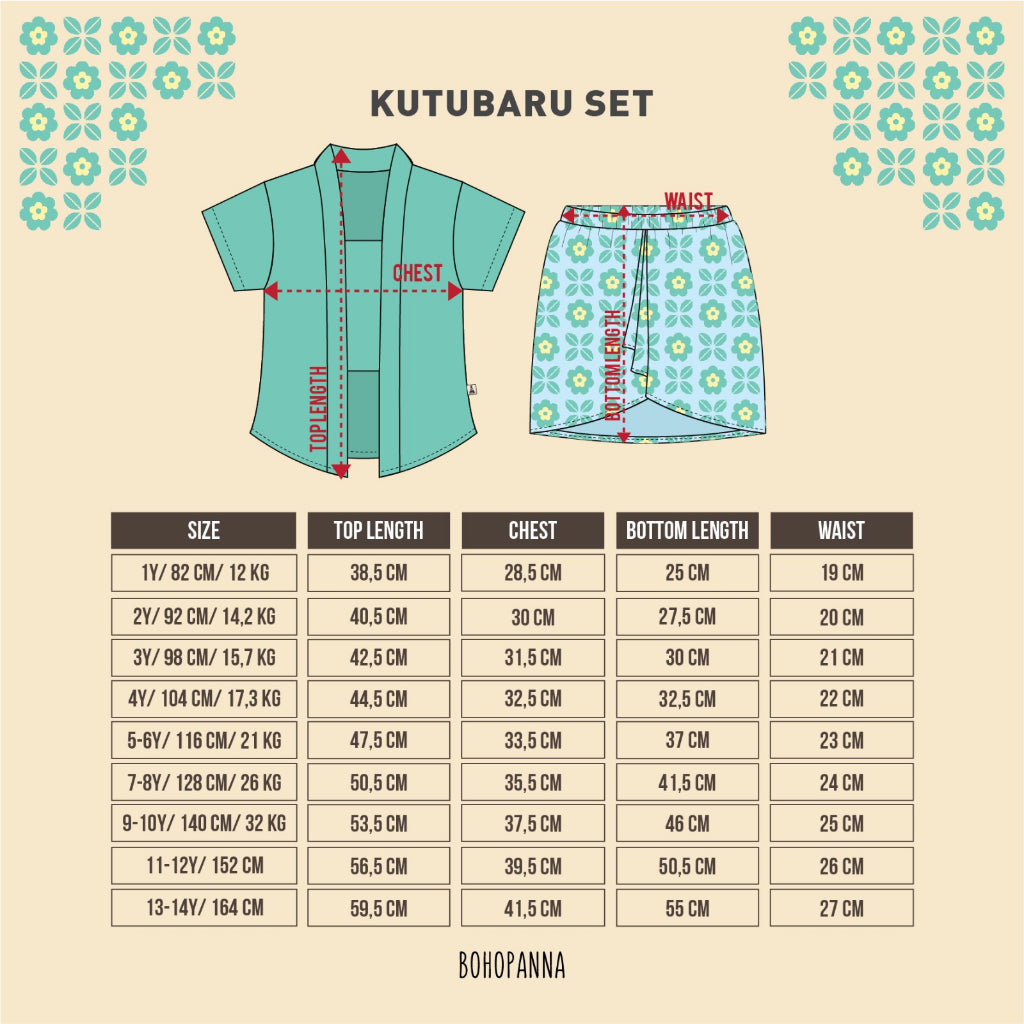 Bohopanna Kutubaru Set 1-14 Tahun Setelan Kebaya Batik Anak Perempuan