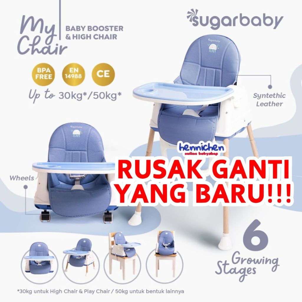 BISA GRAB / GOJEK Sugar Baby My Chair / Sit On Me / Fun Chair / 4in1 Sit On Me / Klassic Chair (Baby Booster & High Chair) : 6 Growing Stages
