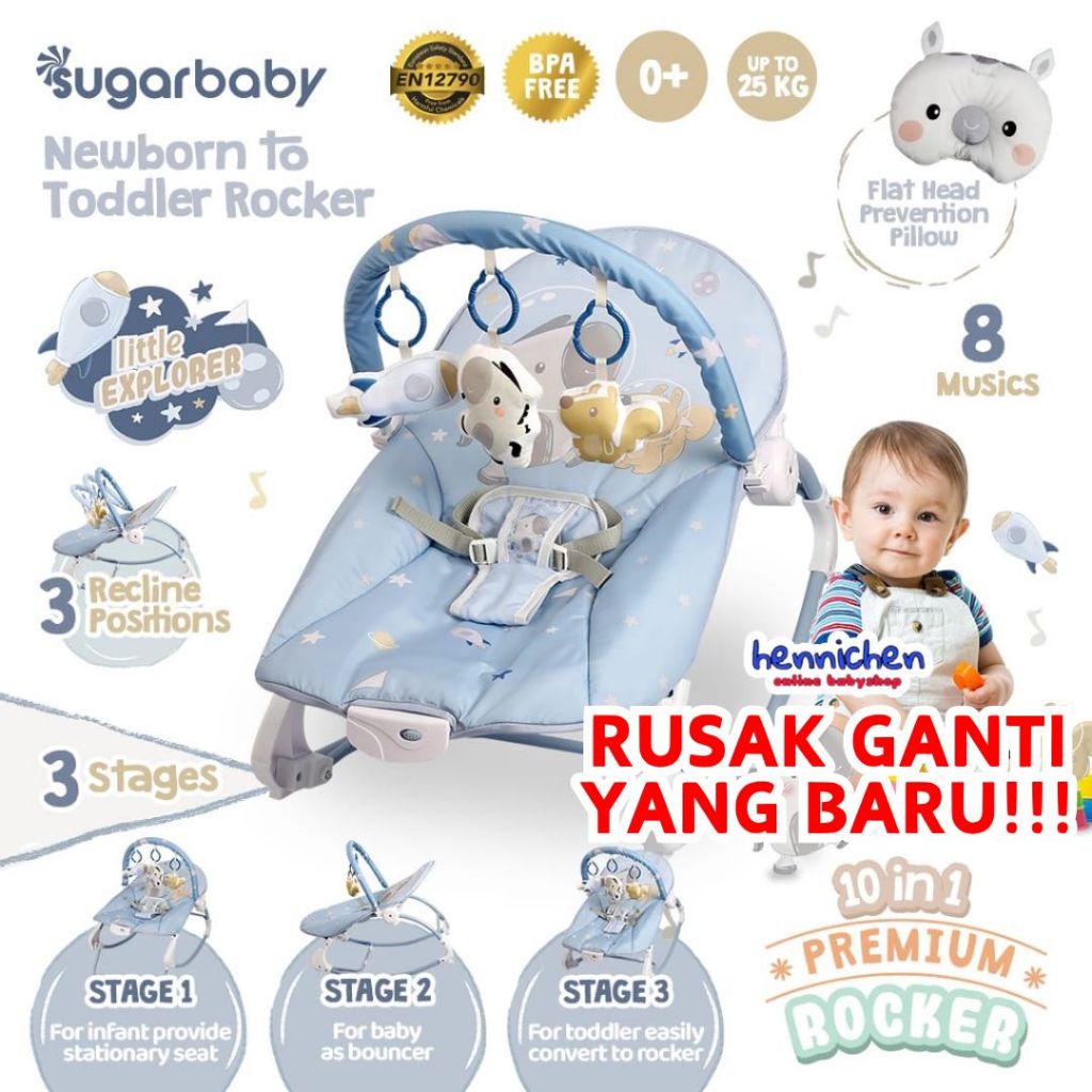 10in1 Sugar Baby / Mastela PREMIUM Bouncer Bayi Premium Rocker dgn Extra Large Seat