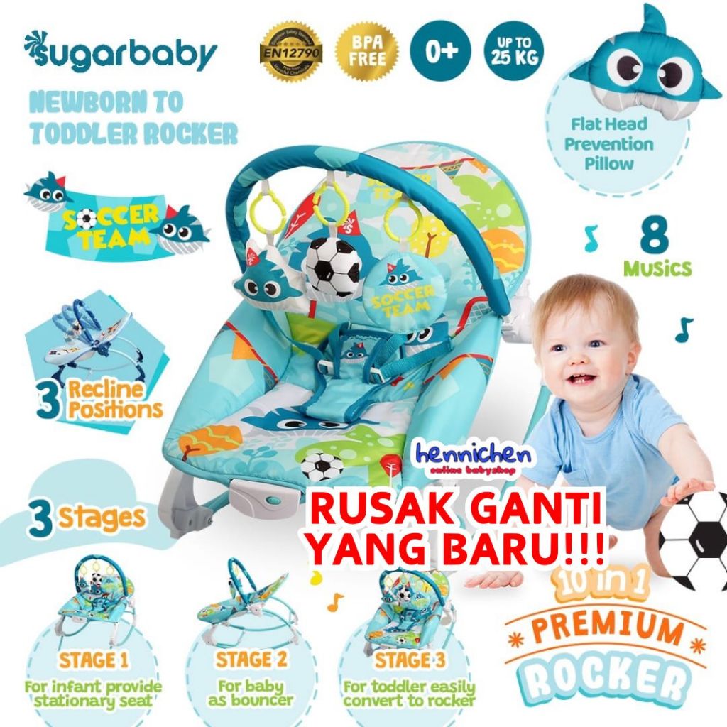 10in1 Sugar Baby / Mastela PREMIUM Bouncer Bayi Premium Rocker dgn Extra Large Seat