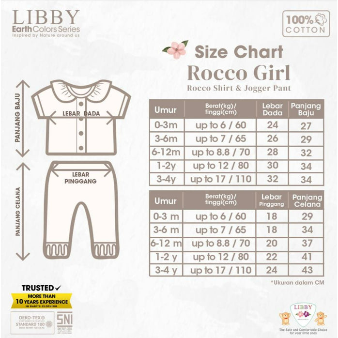 Libby Rocco Girl 0-4 Tahun Setelan Piyama Pendek Panjang Anak Perempuan / Collar Set Girl