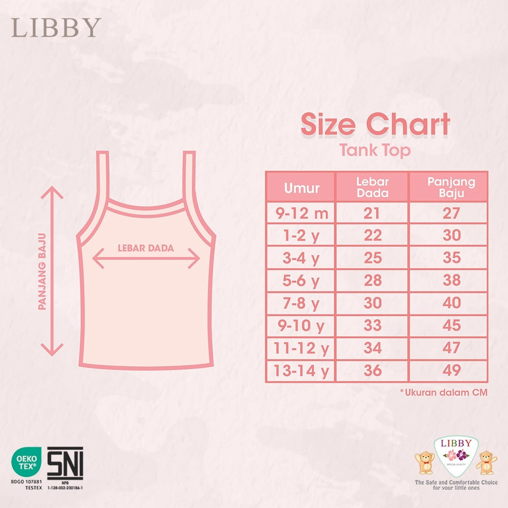 LIBBY Atasan Anak Perempuan Tanktop Polos Usia 9 Bulan - 14 Tahun (1PCS)