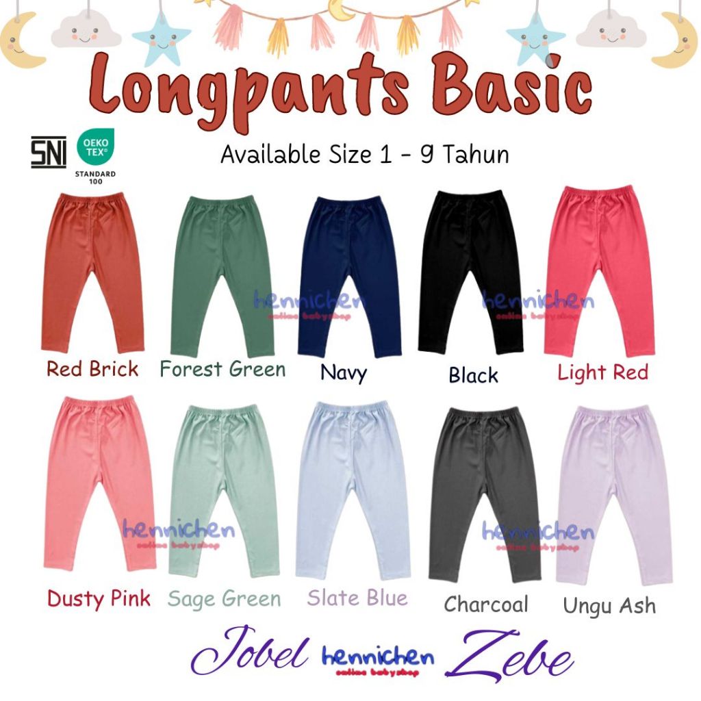 Jobel Longpants Basic 1-9 Tahun Celana Panjang Polos Katun Fashion Anak
