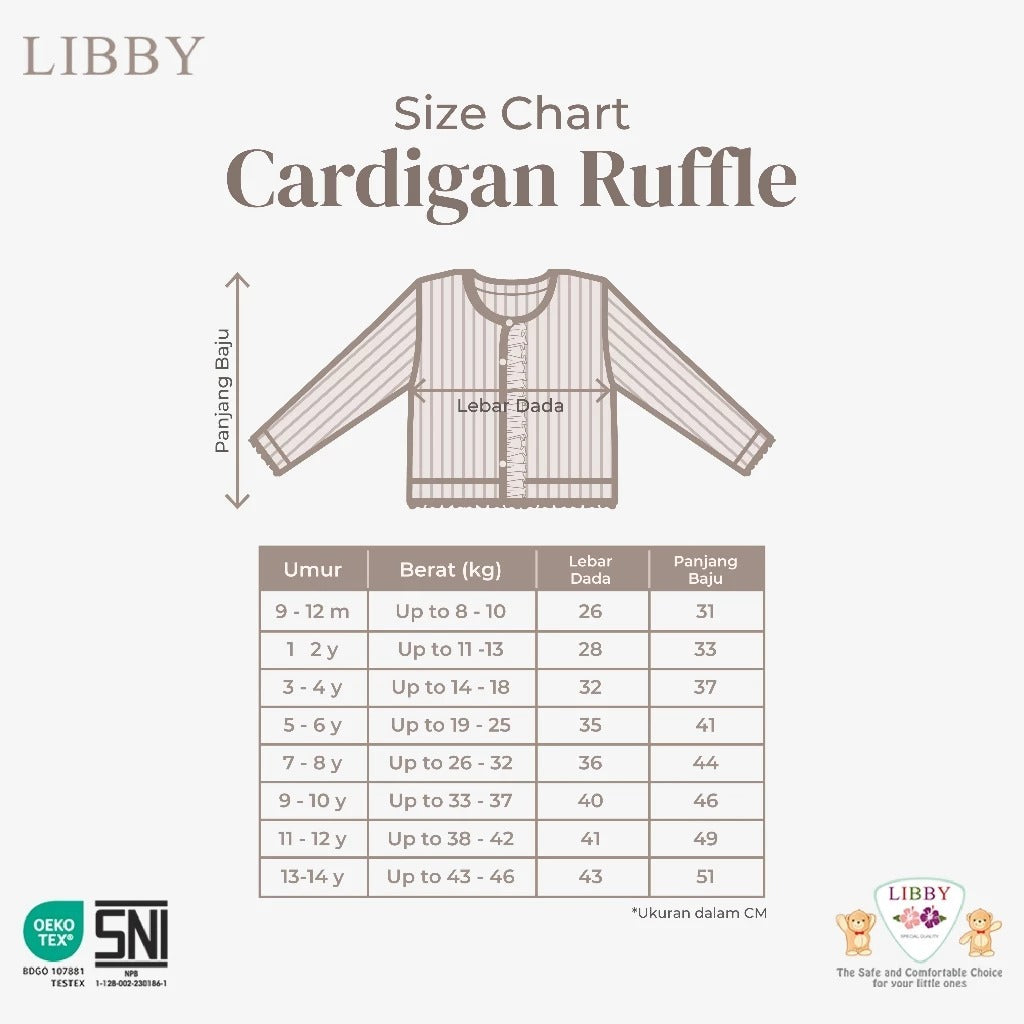 Libby Cardigan Ruffle 9 Bulan - 10 Tahun Cardigan Rib Ruffle Anak Perempuan