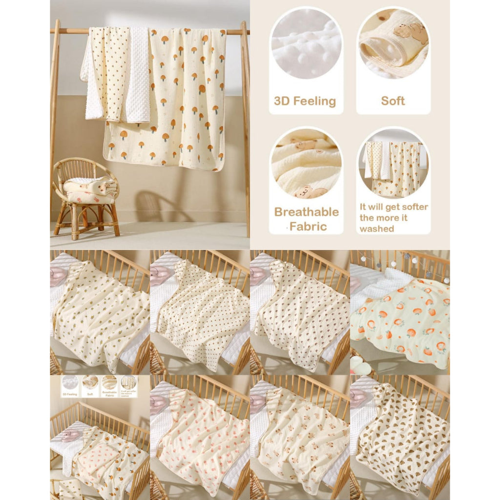 Selimut Bayi Bamboo Bubble 100x110cm / Selimut Bayi Korea Minky Stitches Cotton Dot Muslin Jepang Bamboo / Newborn Infant Baby Cotton Muslin Blanket Baby