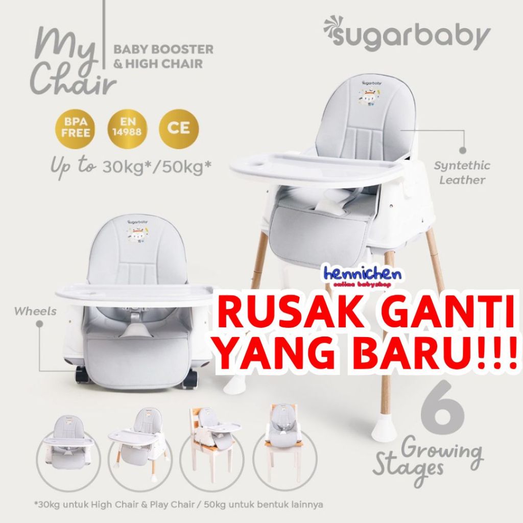 BISA GRAB / GOJEK Sugar Baby My Chair / Sit On Me / Fun Chair / 4in1 Sit On Me / Klassic Chair (Baby Booster & High Chair) : 6 Growing Stages
