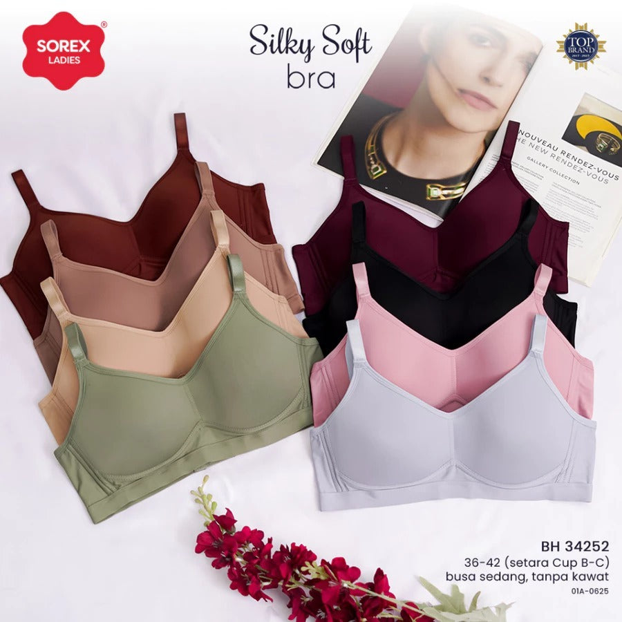 Sorex Silky Soft Bra Busa Sedang Tanpa Kawat Kait 3 Setara Full Cup B-C Harian BH 34252