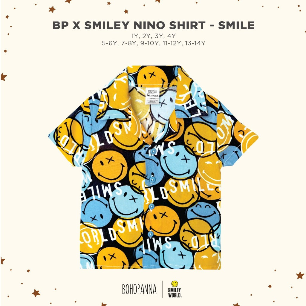 Bohopanna 1-14 Tahun & Adult Nino Shirt Smiley World Family Series/ Kemeja Pantai Bisa kembaran Orang Tua dan Anak