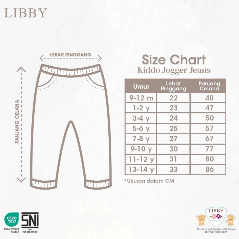 Libby 9 Bulan - 14 Tahun Kiddo Jogger Jeans / Celana Panjang Jogger Denim Anak Unisex
