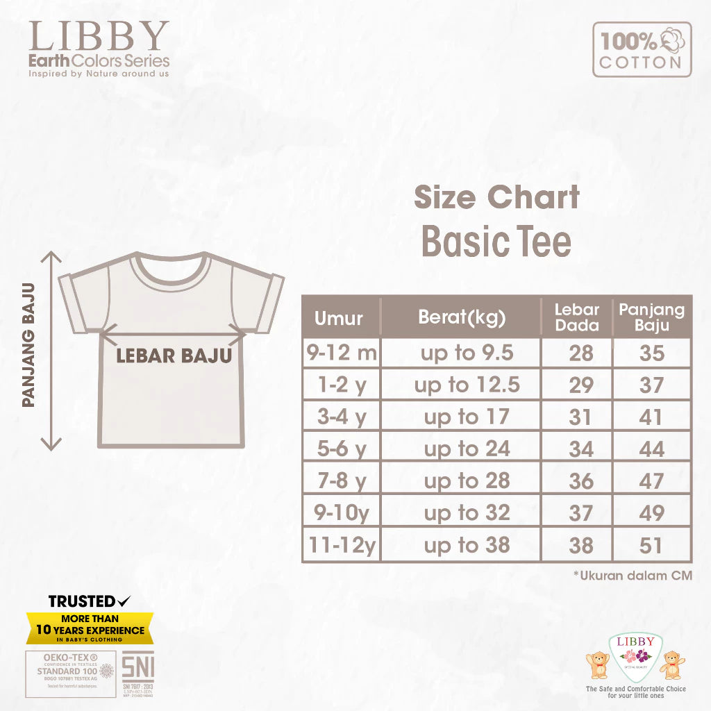 LIBBY Earth Kaos Atasan Polos Katun Anak Unisex 9 Bulan - 12 Tahun Basic Tee Seri 2 (1PCS)-Kaos Anak Laki-laki & Perempuan