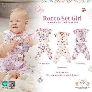 Libby Rocco Girl 0-4 Tahun Setelan Piyama Pendek Panjang Anak Perempuan / Collar Set Girl