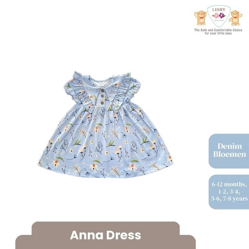 Libby 6 Bulan - 8 Tahun Emily / Jolie / Anna Dress Collar Puffy Dress / Dress Bunga Anak Perempuan Earth Series